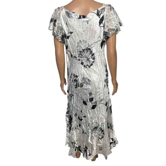 Komarov Floral Crinkle Midi Dress szL Lace hem Floral New wedding guest spring - Picture 2 of 12